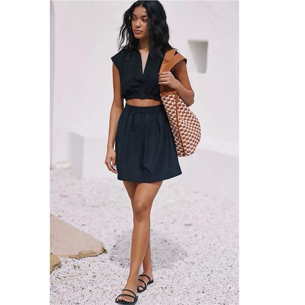 Anthropologie Cutout Mini Dress Solid Black Women's Size M Coastal